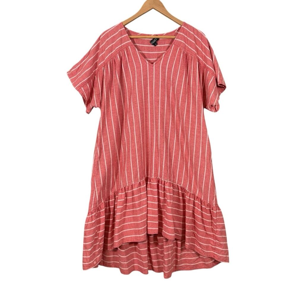 Women's Pink Striped V-Neck Midi Dress - Picture 2 of 9